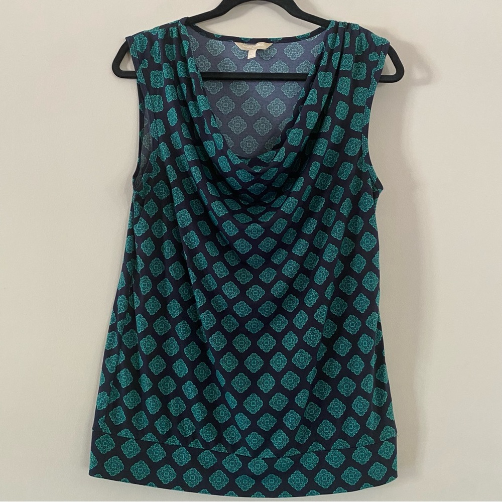 Banana Republic sleeveless navy blue with greenish-blue print